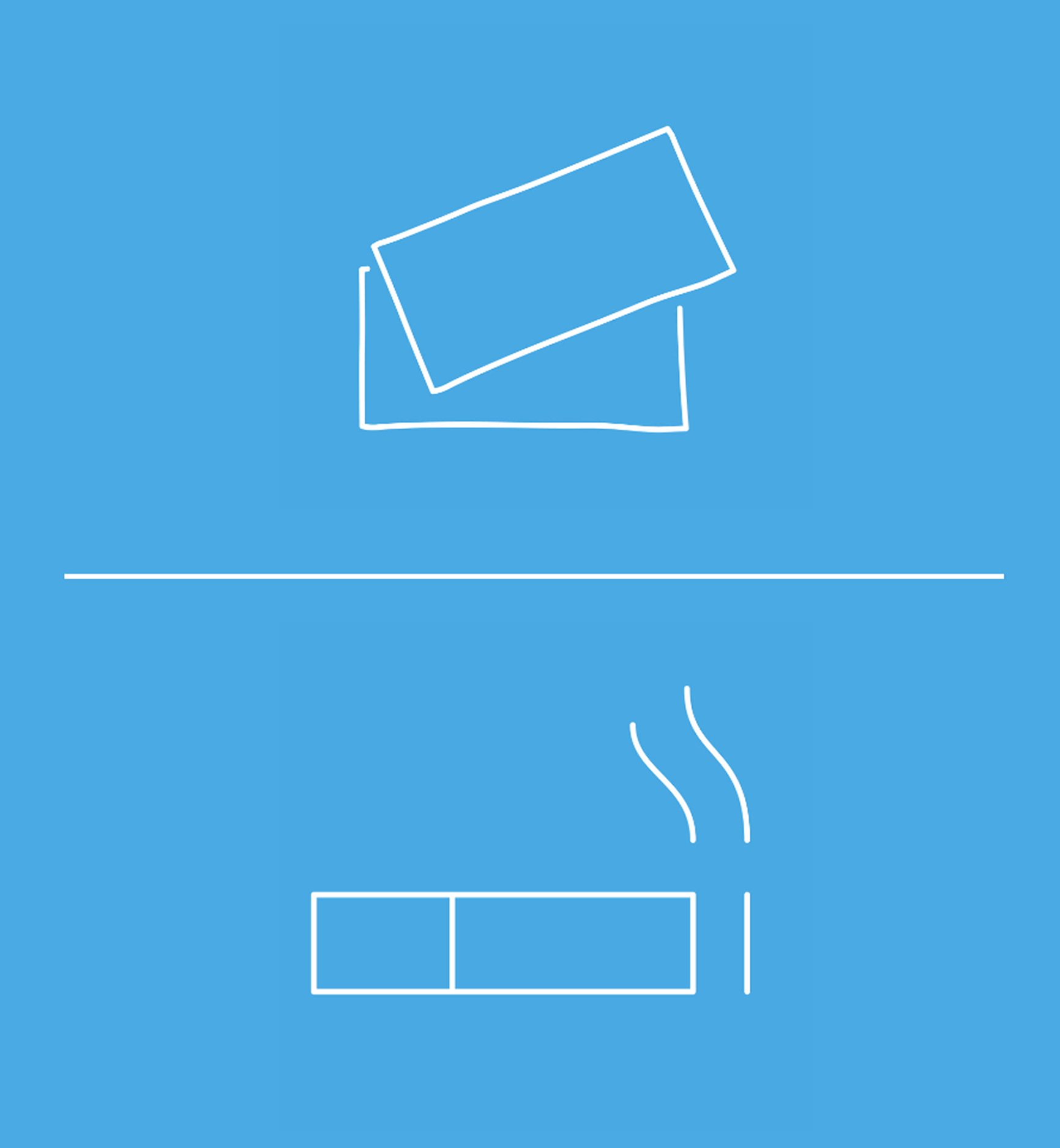 Illustration comparing two products: on the left, two white nicotine pouches on a blue background; on the right, an open pack of cigarettes on a white background.